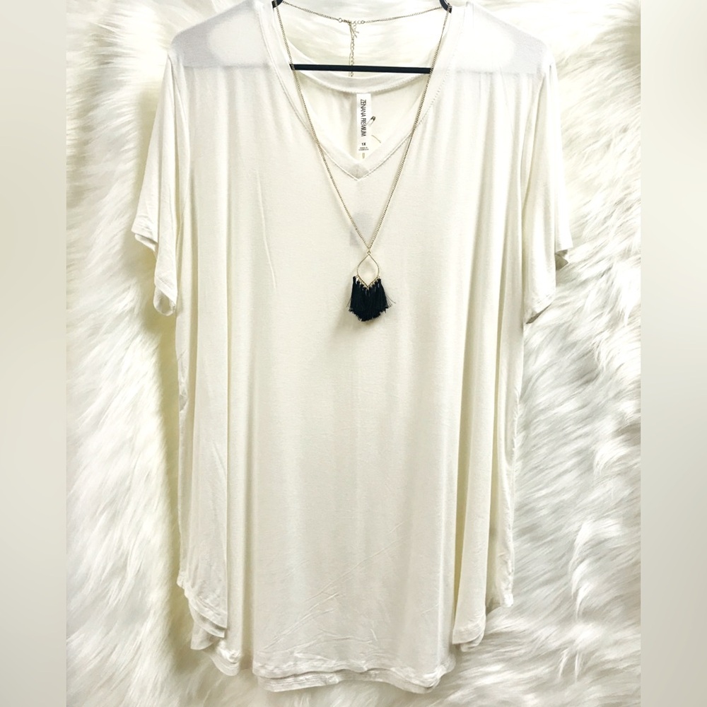 Cream V-Neck T-Shirt